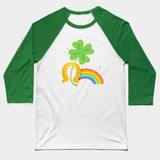 Lucky clover with rainbow and horseshoe Baseball T-Shirt